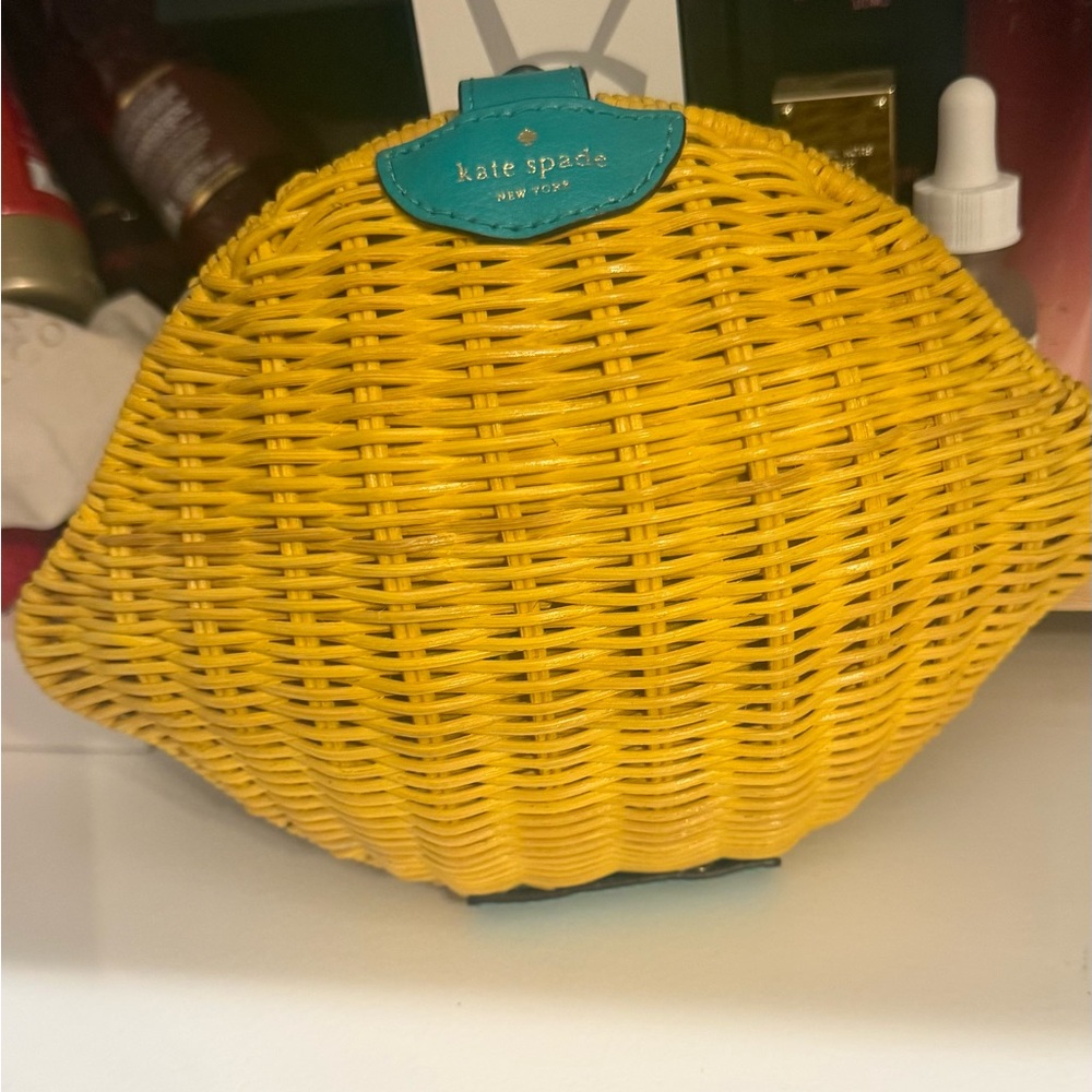 kate spade Yellow Wicker Clutch with Teal Trim